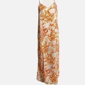 C&E White with Gold and Orange Coral Print Maxi Dress